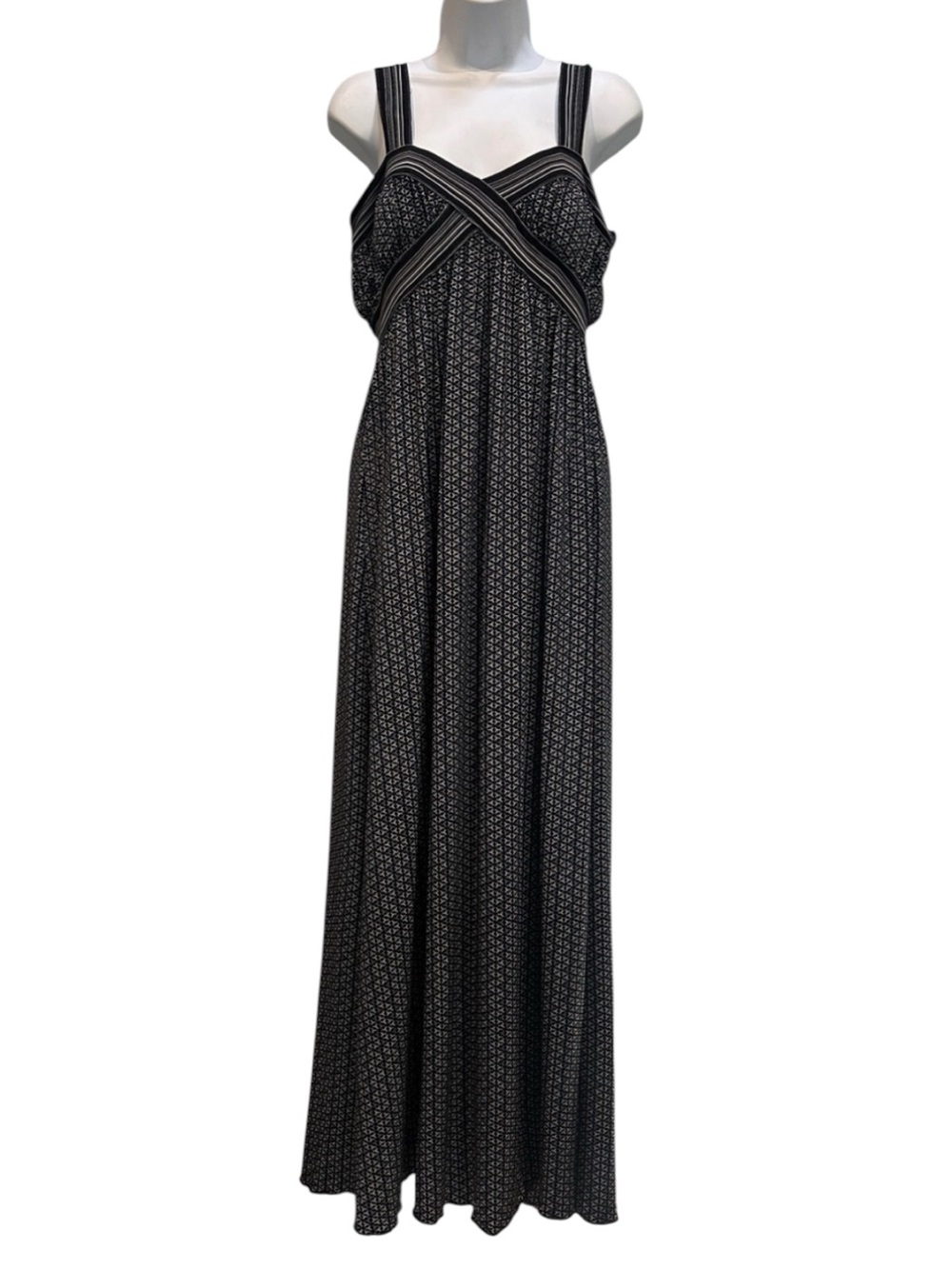 Max Studio Black White Blue Geometric Color Block Maxi Dress Size Medium